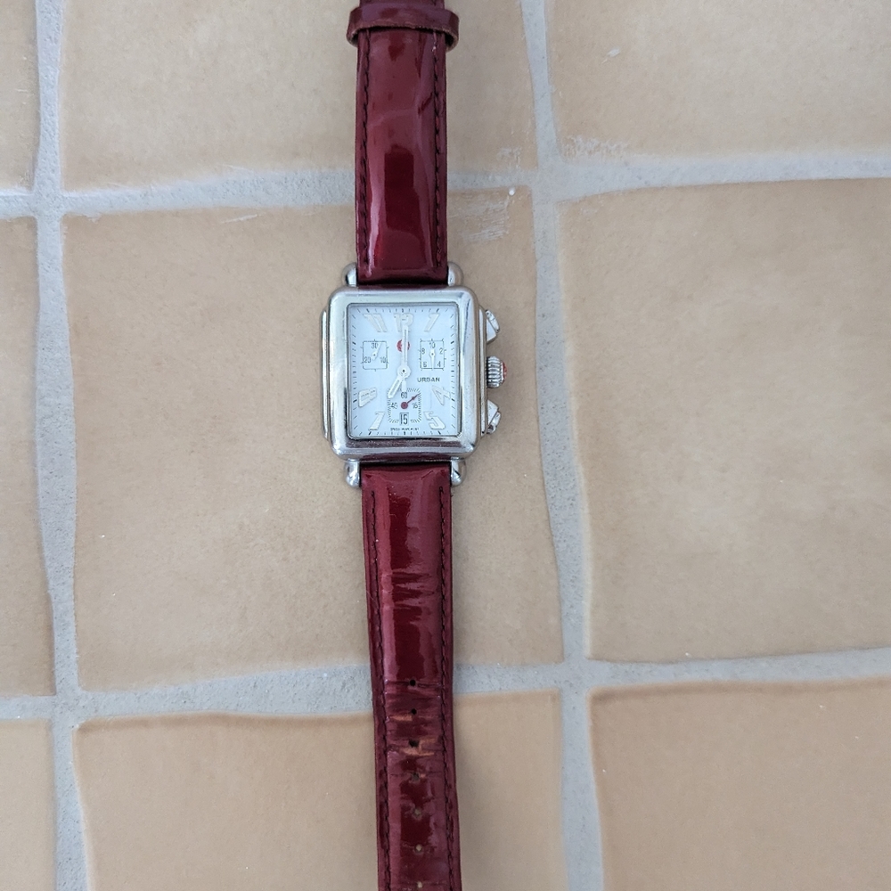Michele Red Leather Watch